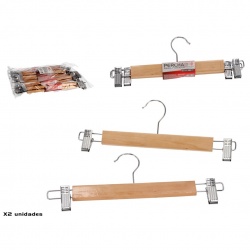 percha falda x2 madera 33 cm