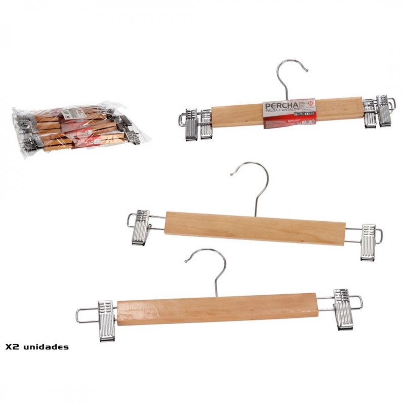 percha falda x2 madera 33 cm